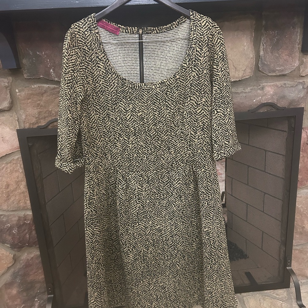 Melissa Masse Black and Gold Midi Dress